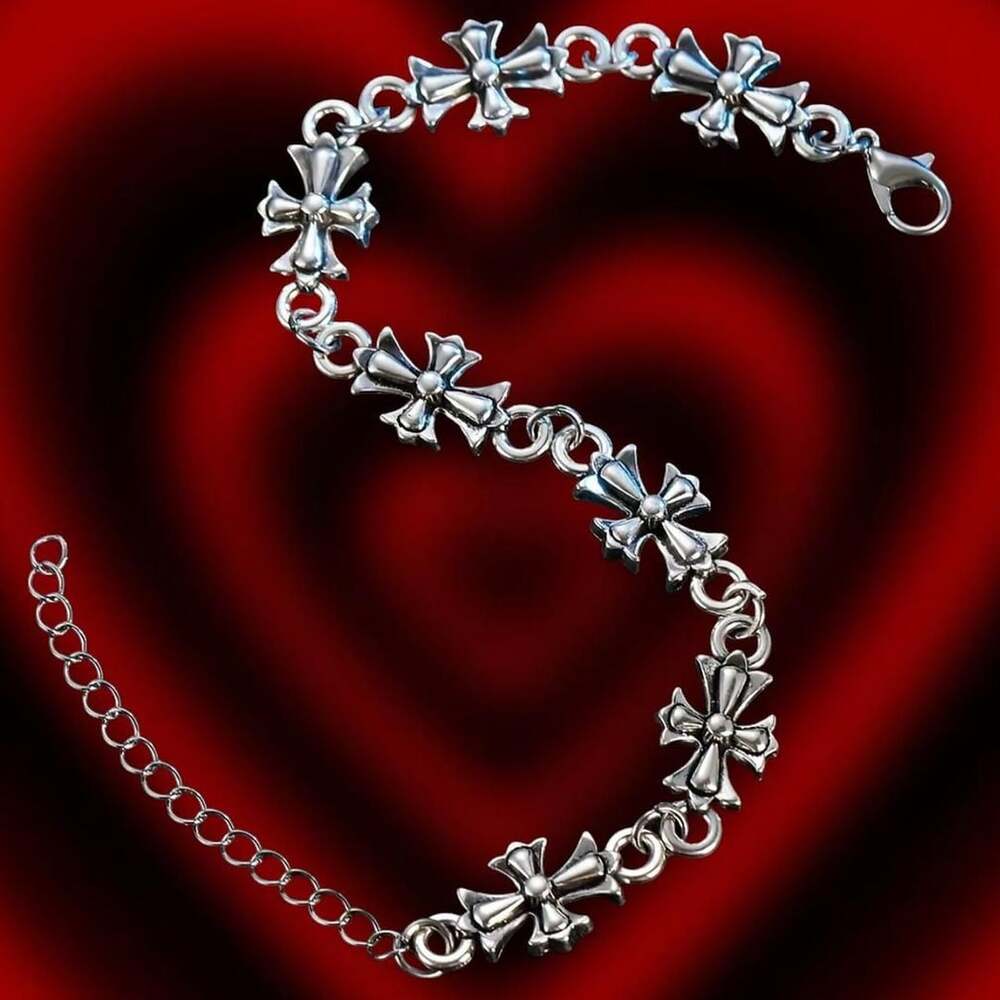 Gothic Cross Silver Chain Bracelet Y2K Grunge Streetwear